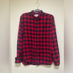 On The  Road Black 100% Cotten Black and Red Flannel men’s Shirt size medium